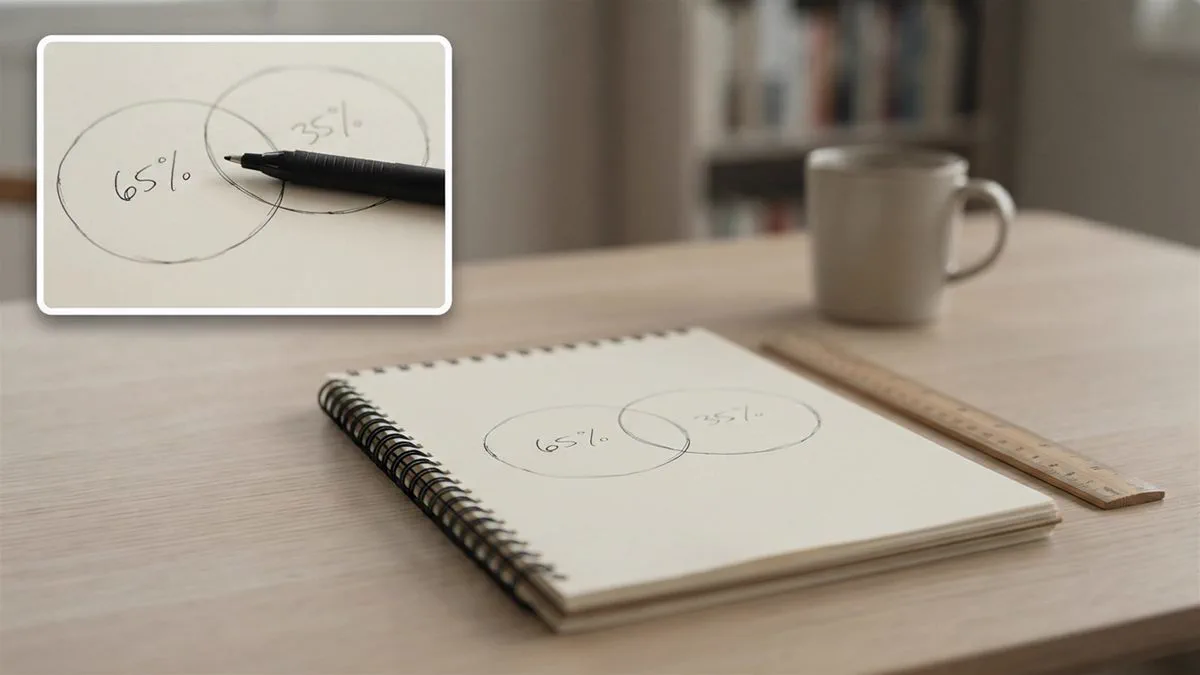 Two overlapping circles drawn on a notepad with percentages written beside them.