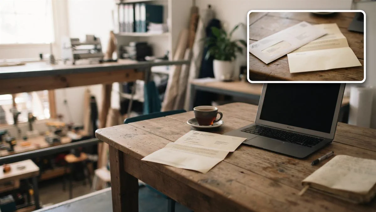 An amended notice of assessment on a kitchen table beside a laptop