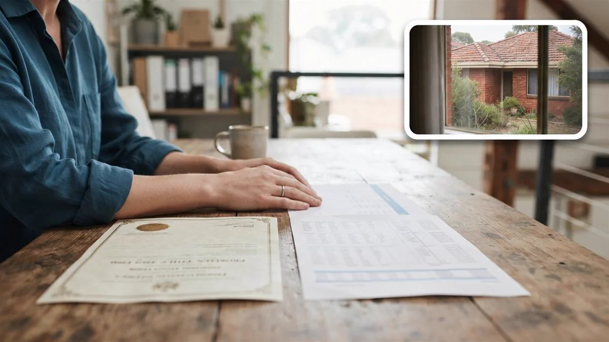 A property title document and a loan schedule laid out side by side on a table