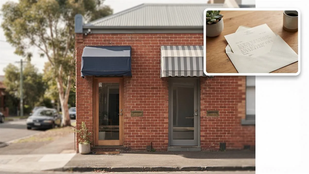 Two separate office doorways on the same street, each with its own signage, photographed in daylight.