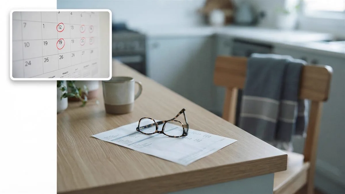A leave balance printed on an Australian payslip beside a pair of reading glasses.