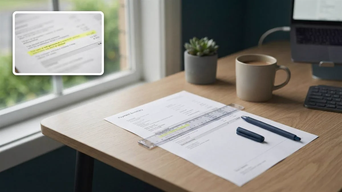 A superannuation payment summary on a desk with a line highlighted near the components heading.